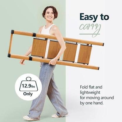 WOA WOA 4 Step Ladder, Ladders for Home, Anti-Slip Pedals, Aluminum Step Stool Foldable, Lightweight to Move, Ease of Storage, Reach 9ft for Closet Kitchen Library, Hold 300lbs - Wood Grain