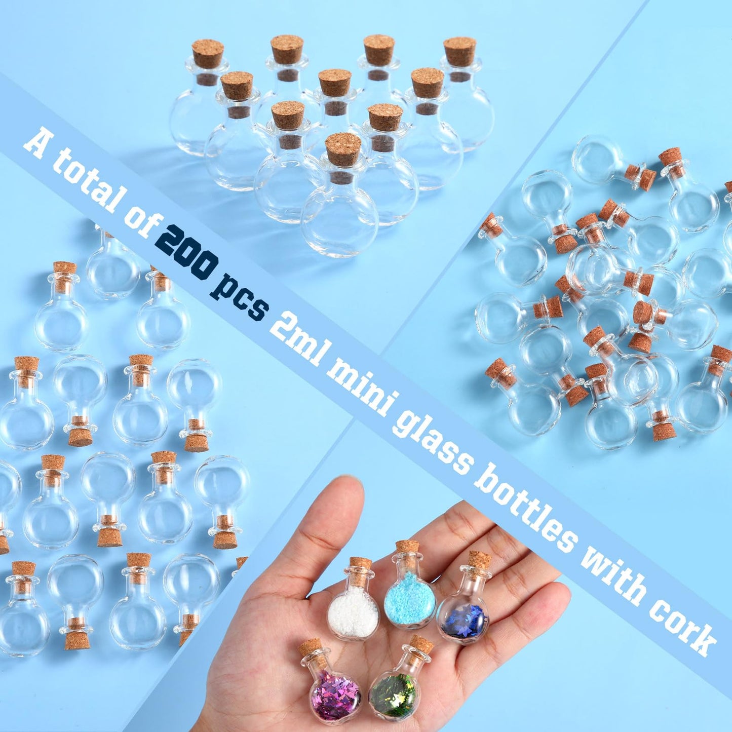 Zhehao 100 Pcs 2 ml Mini Glass Bottles Jars with Cork Stoppers Small Wishing Bottle Tiny Jars with Cork Mini Potion Bottles Clear Drifting Bottle for Wedding Birthday Party DIY Crafts Supplies