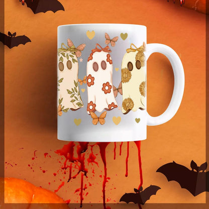 10 Sheets Halloween UV DTF Transfer Stickers for Glass, Cute Ghost Flower Rub on Transfers for Autumn Cup Wrap Crafts Funny No Heat Needed Ready to Apply