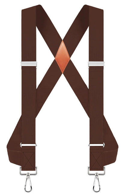 JTCMOJS Side Clip Suspenders for Men Heavy Duty X Back Braces Faux Leather Brown Suspenders for Men Big and Tall