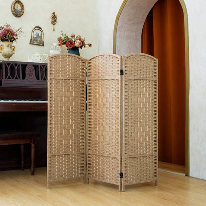 Pawlabay Compact 3 Panel Short Room Divider, 47.2 Inch Tall Double-Sided Rattan Folding Privacy Screen for Home & Office,Light Brown