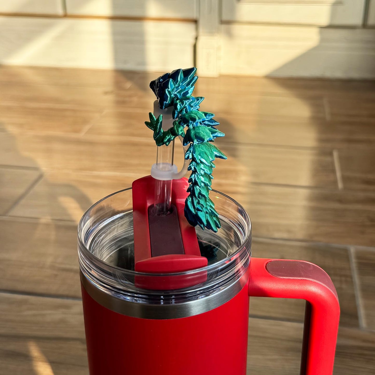MITCHENIFY Dragon Straw Cover Cap Compatible with Stanley 30 & 40oz Straw Cup, Silicone Straw topper with 3D Printed Dragon, Cool Tumbler Accessories (Green-Blue), Halloween Decorations