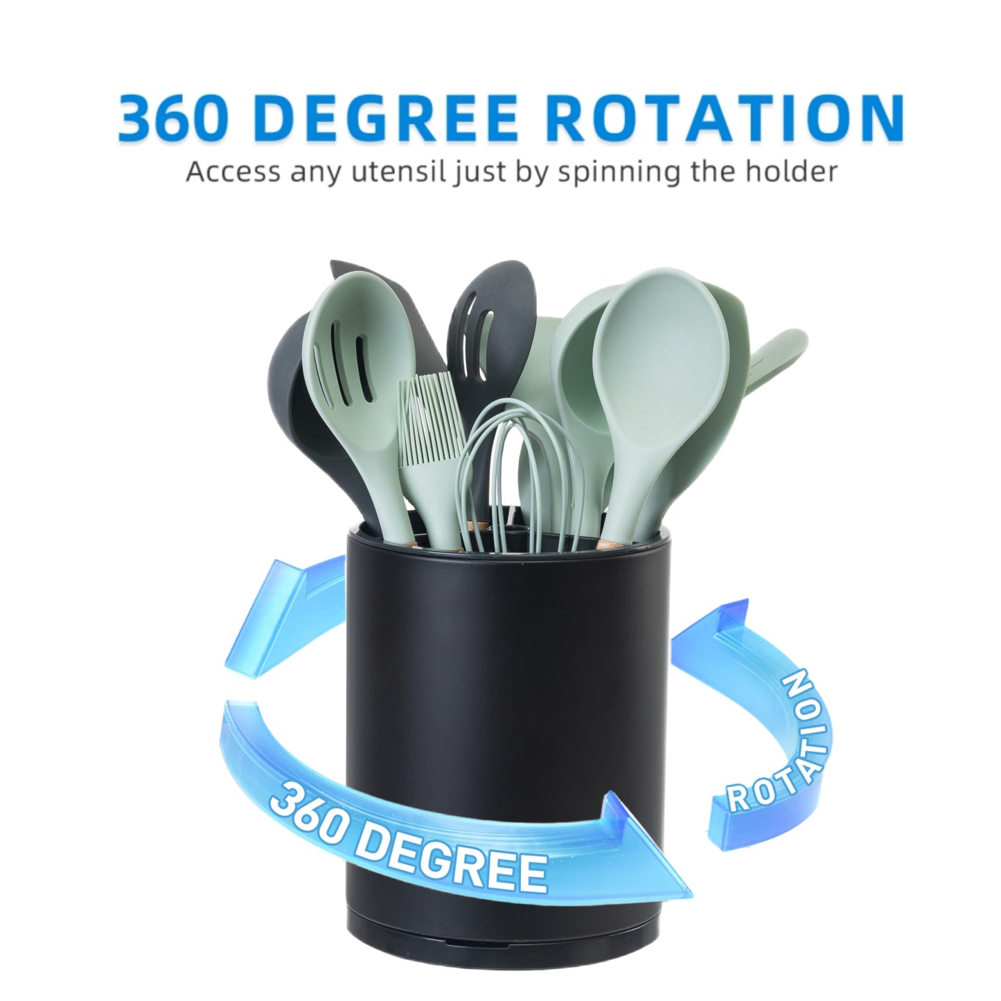 LIBODOUR Utensil Holder,Large 360°Rotating Kitchen Utensil Holder For Counter,Cooking Silverware Organizer Stainless Steel Caddy Flatware Spoon Spatula Tool Cutlery Container