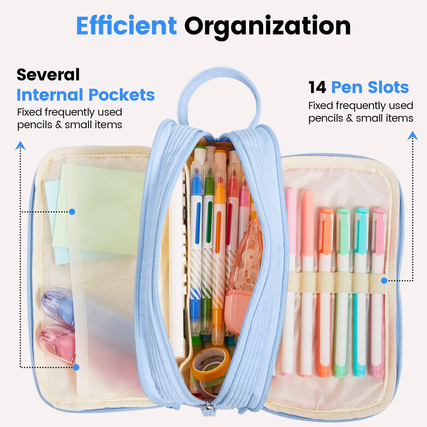 Sooez High Capacity Pencil Case, Soft Corduroy Pencil Pouch with 4 Compartments, Multiple Pockets, Large Pencil Bag with Sturdy Zipper, Cute Pencil Case Pouch Organizer for Student Teen Girls, Green