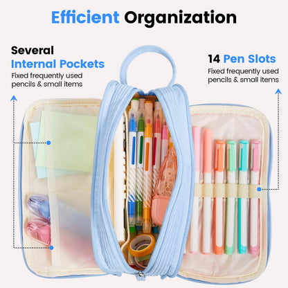 Sooez High Capacity Pencil Case, Soft Corduroy Pencil Pouch with 4 Compartments, Multiple Pockets, Large Pencil Bag with Sturdy Zipper, Cute Pencil Case Pouch Organizer for Student Teen Girls, Green