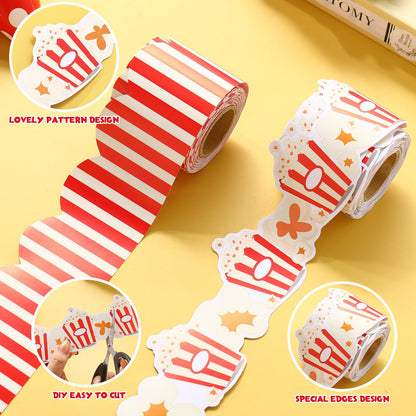 2 Rolls Popcorn Bucket Bulletin Board 32.8 ft Popcorn Strips Bulletin Borders Classroom Decoration Office Scalloped Trim for Back to School Party Classroom Chalkboard Wall Decor