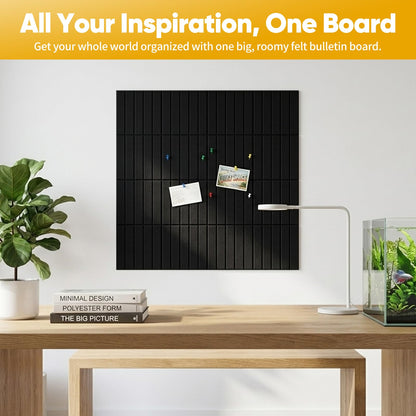Corodo Large Cork Board Alternative - 48" x 48" Felt Bulletin Board with Pushpins & Adhesive Tabs, 16 Pack Tac Boards Tiles for Office Classroom Wall Decor, Wall Protector for Dart Board - Black