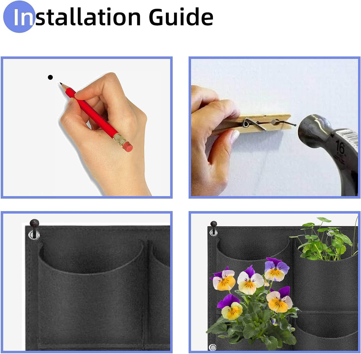 90 Pockets Hanging Planter Bags, Hanging Vertical Wall Mounted Plant Planting Grow Bags, Herb Garden Planter Outdoor Indoor Growing Bag, Gardening Vertical Greening Flower Container(1.1m×1.1m, Black)