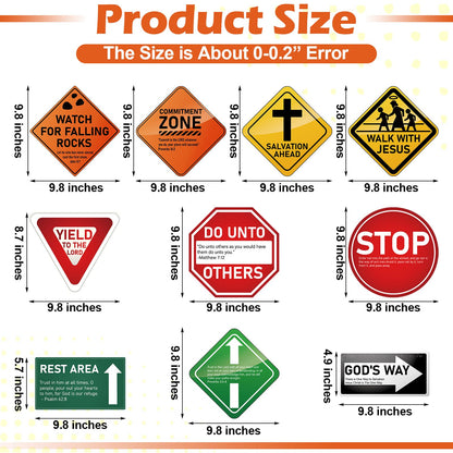 Frienda 10 Pcs Christian Road Sign VBS Road Trip Decorations Paper Religious Bulletin Board Cutouts Construction Party for Halloween Trunk or Treat Classroom Bible Sunday School Church Decor