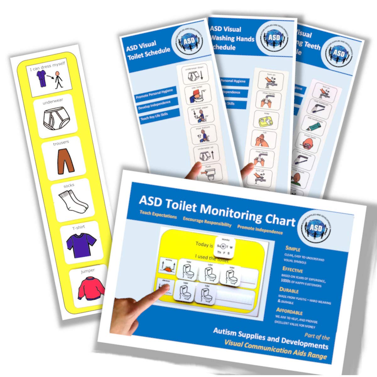 Autism Supplies and Developments Mega Independence Bundle of Visual Schedules for Kids - Potty Training, Brushing Teeth, Washing Hands, Getting Dressed - Durable Plastic, Easy-Clean (English)