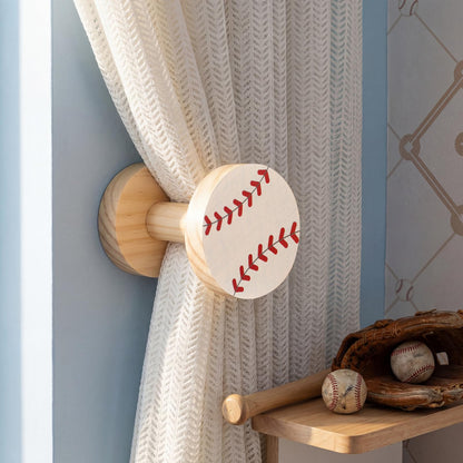 Geelin 2 Pack Baseball Curtain Holdbacks Wooden Curtain Tiebacks Wall Mounted with Screws Decorative Drapes Holders Stylish Black Drapes Tieback Hooks for Home Office