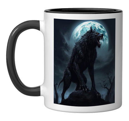 Werewolf Scary Monster Ceramic Mug, Black/White