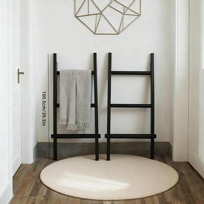 Wooden Blanket Ladder - Natural & Motley Wood - Leaning Wall Decor for Bedroom, Bathroom, Living Room - Rustic Quilt Holder & Towel Rack (Black Wood Color, 76in（6-Tier）)
