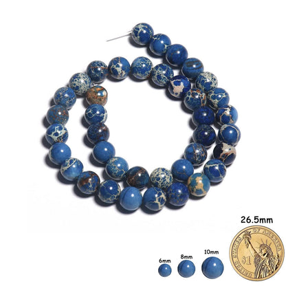 Yochus 45pcs Blue Sea Sediment Beads，8mm Healing Power Natural Stone Round Loose Beads for Jewelry Making Earring Necklace DIY Crafts