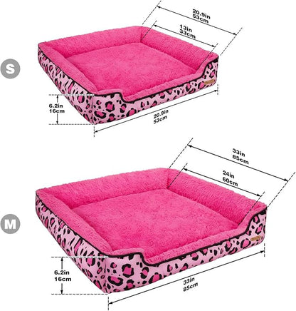 Rectangle Washable Dog Bed for Large, Medium & Small Dogs – Soft Calming Puppy Beds, Durable Warm Pet Sofa with Non-Slip Bottom for Indoor Use.Pink M Size (33.5"x33.5"x7.1")