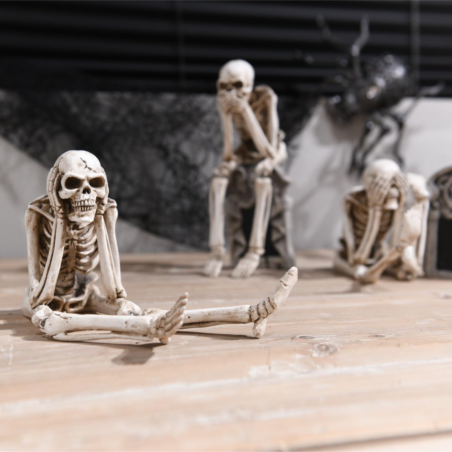 Newman House Studio Halloween Statues No-Evil Skeleton Collectible-Figurines - Realistic Skull Decorations See Speak Hear No Evil Home Decor Set of 3, 2.3L x 4W x 4.3H inch