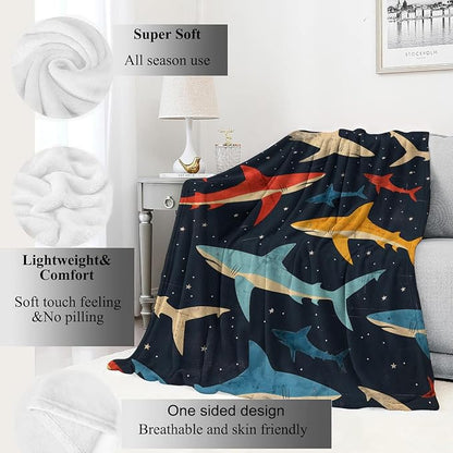 Shark Blanket Vibrant Sharks Dark Throw Blankets,Birthday Gifts for Girls Boys Women & Ocean Lovers,Lightweight Soft Fleece,for Sofa Couch Bed Room Sea Life Decor 40x50in