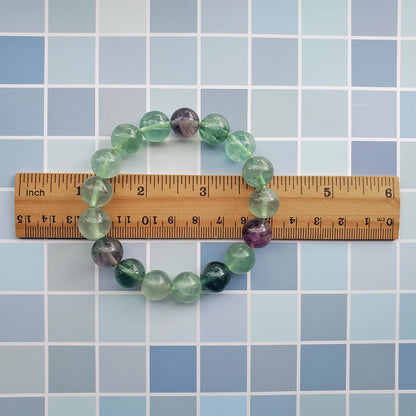 chengmu 12mm Fluorite Stretch Bracelet Natural Round Stone Beads Semi Gemstone for Crystal Beaded Elastic Bracelet 8"