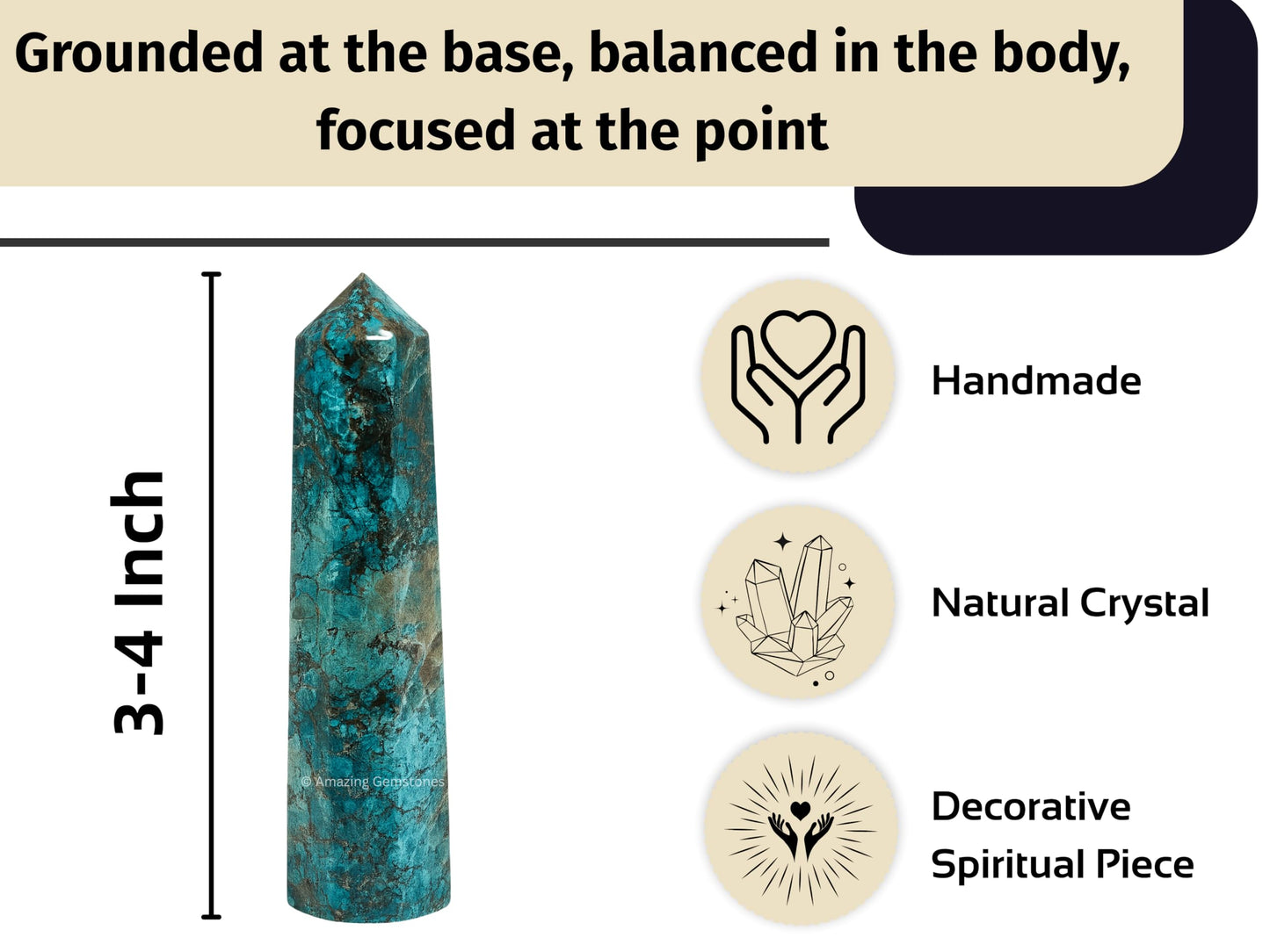 Amazing Gemstone Chrysocolla Shattuckite Crystal Towers - Natural Healing Crystal Point Obelisk for Reiki Healing and Crystal Grid (3" to 4" INCH)