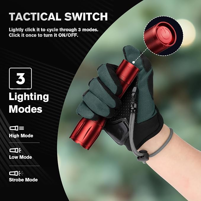 RECHOO LED Flashlight 2 Pack Red, Tactical Flashlights High Lumens with 3 Modes, Pocket Small Flash Light, Waterproof Zoomable Flashlights for Home Emergency, Camping Essentials (Battery Included)