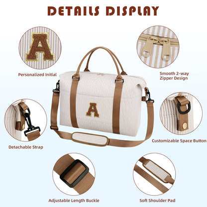 Birthday Gifts for Teen Girl, Personalized Dance Travel Duffel Bag for Girls Women, Cute Initial Overnight Weekender Gym Bag with Makeup Pouch（Khaki,A)