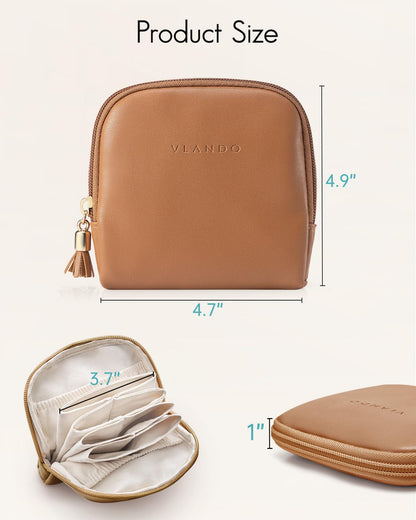VLANDO Small Travel Jewelry Case,Jewelry Pouch Bags with Zipper,Velvet Jewelry Organizer Storage Bag for Bracelet Rings Earring-Brown
