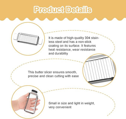 Butter Slicer Cutter for Block Cheese, 304 Stainless Steel Butter Slicers, Multipurpose Handheld Cutter for Block Cheese, Soft Fruits, Eggs, Dishwasher Safe Kitchen Tool