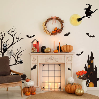 4 Sheet Halloween Window Decals Clings Decor Window Stickers Double Side Clings Decals for Party Decoration with Bat, Witch, Spider, Pumpkin for Halloween Spooky Holiday Fall Party Home Decor