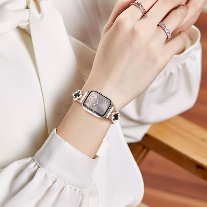SOLOLUP Leather Band Compatible with Apple Watch Bands for Women 40mm 41mm 42mm 38mm,Dressy Slim Thin Cute Bracelet with Bling Buckle Metal Link Chain Band for iWatch 11 10 9 8 7 6 5 4 3 SE 3/2/1