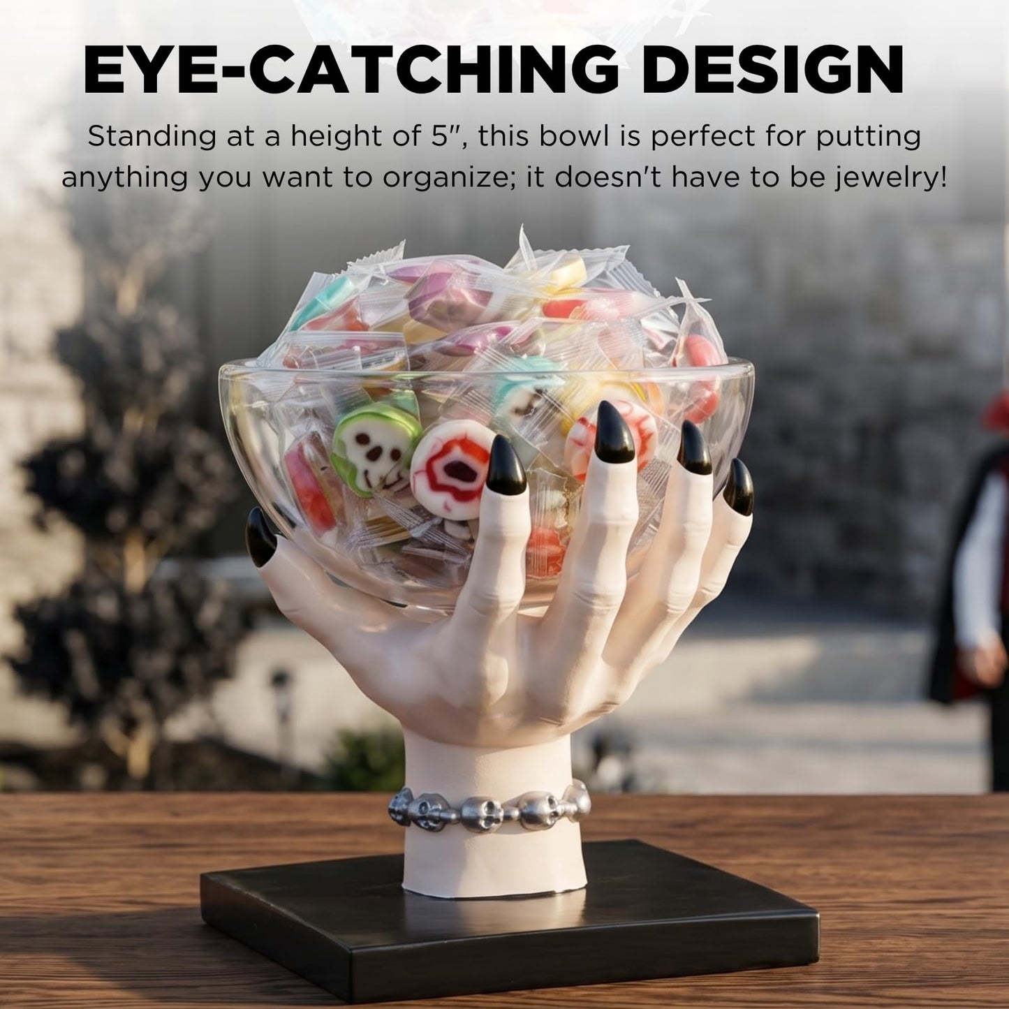 GUTE Witch Hand Candy Bowl Stand – 5" Resin Snack Dish for Treating, Candy Holder Basket Nuts, Jewelry, Snacks, Gothic Party Decoration, Office Centerpiece Countertop Display