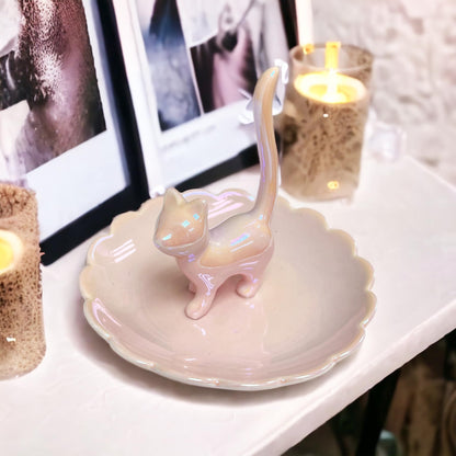 ROSA&ROSE Cat Ring Holder Trinket Tray Ceramic Jewelry Dish Decorative Ring Holder/Trinket Tray Engagement Wedding Birthday Gifts for Women Her(Pink)