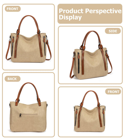myfriday Vintage Slouchy Tote Bag for Women, Large Vegan Leather Hobo Shoulder Bag Satchel Purse with Adjustable Strap (Apricot)