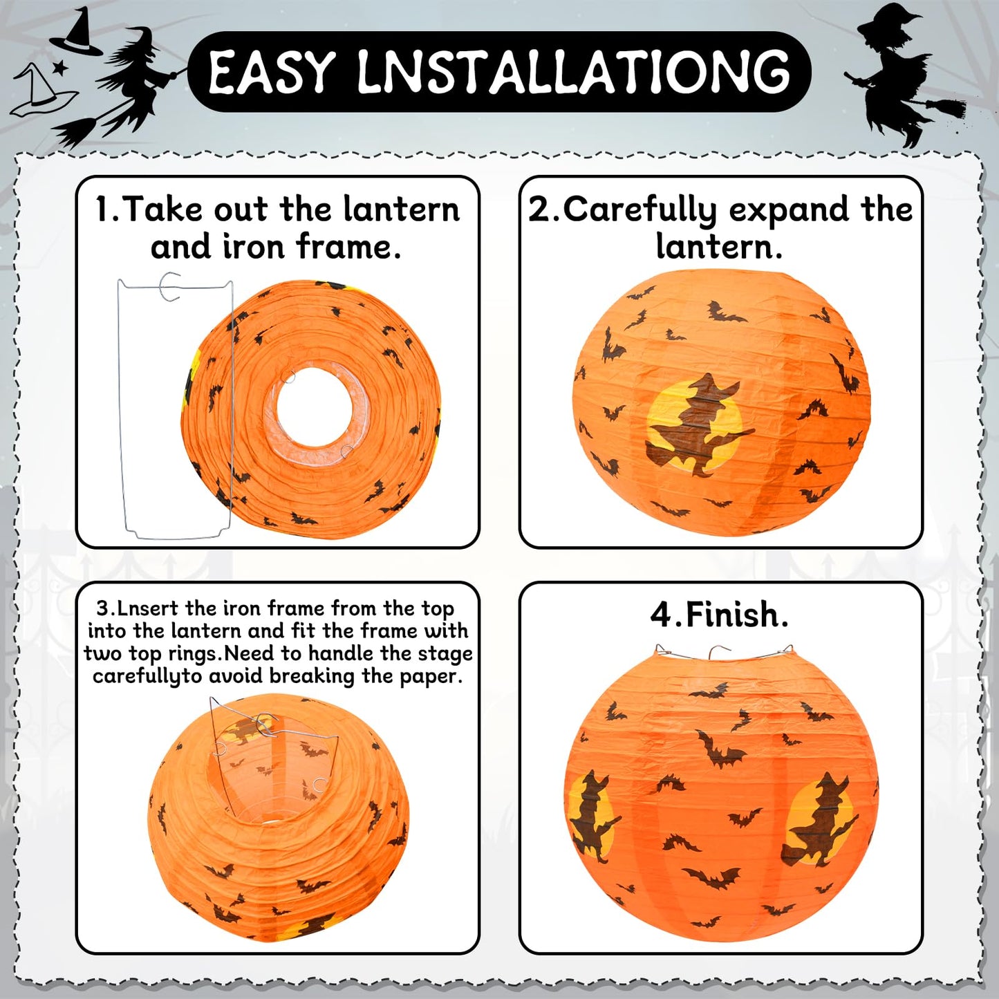16-Pack Halloween Honeycomb Paper Lantern Ornaments – Hanging Decorations in Pumpkin, Spider, Witch Hat, and Ghost Designs for Halloween Party, Indoor Outdoor Décor, Fall Festival Supplies