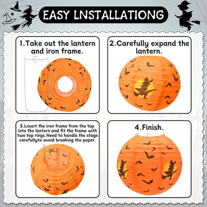 16-Pack Halloween Honeycomb Paper Lantern Ornaments – Hanging Decorations in Pumpkin, Spider, Witch Hat, and Ghost Designs for Halloween Party, Indoor Outdoor Décor, Fall Festival Supplies