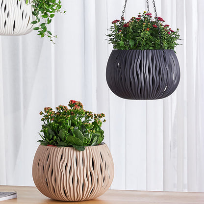 POTRUWE Imitation Rattan Plant Hangers with Base | Indoor Decorative Hanging Plant Holder Hanging Plant Basket for Wall/Window/Room Decor (Plant Not Included) (Gray)