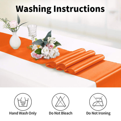 5-Pack Satin Table Runner Orange 12 x 108 inches Long, Table Runners for Wedding, Birthday Parties, Banquets Decorations（5 Pack, 12x108 Inch, Orange）