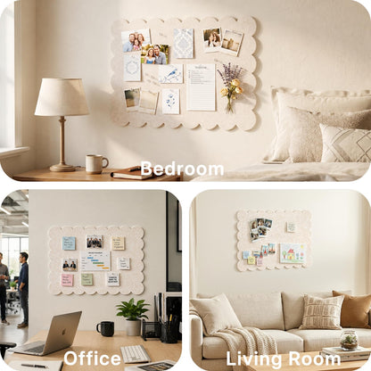 OWLKELA Scalloped Bulletin Board 24x18 Inch, Fodable Felt Pin Board with Mounting Kit, Beige Picture Decorative Memo Bulletin for Home Office Classroom Dorm