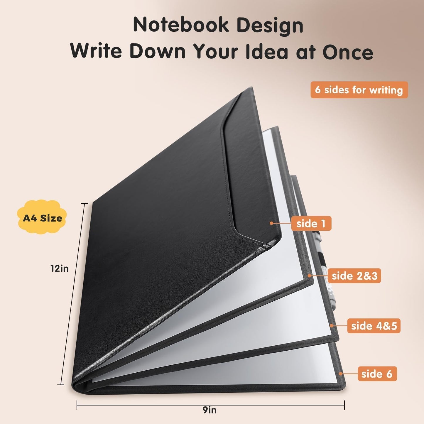 CoBak 6 Sides Portable White Board 12x9 inch (A4) - Notebook Design Dry Erase Small Board with Pocket and 3 Markers, Anti-Ghosting Surface for Office, School, Homeschool with Gift Box (Black)