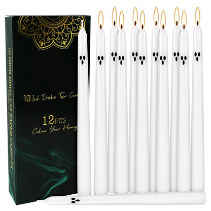 12pack 10inch Ghost Halloween Taper Candles-unscented White Spooky Candles Decorations Halloween Ghost Shaped Decor for Party Favor Home Table