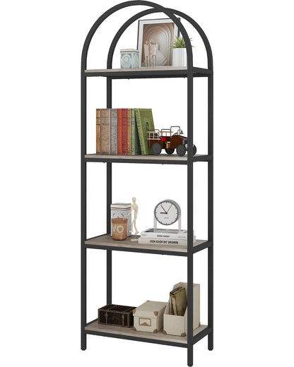Yusong Bookshelf 4 Tier Arched Bookcase, 71.3" Tall Industrial Open Book Shelves for Living Room, Modern Freestanding Display Shelving Storage Rack Metal Frame, Office, Bedroom, Grey