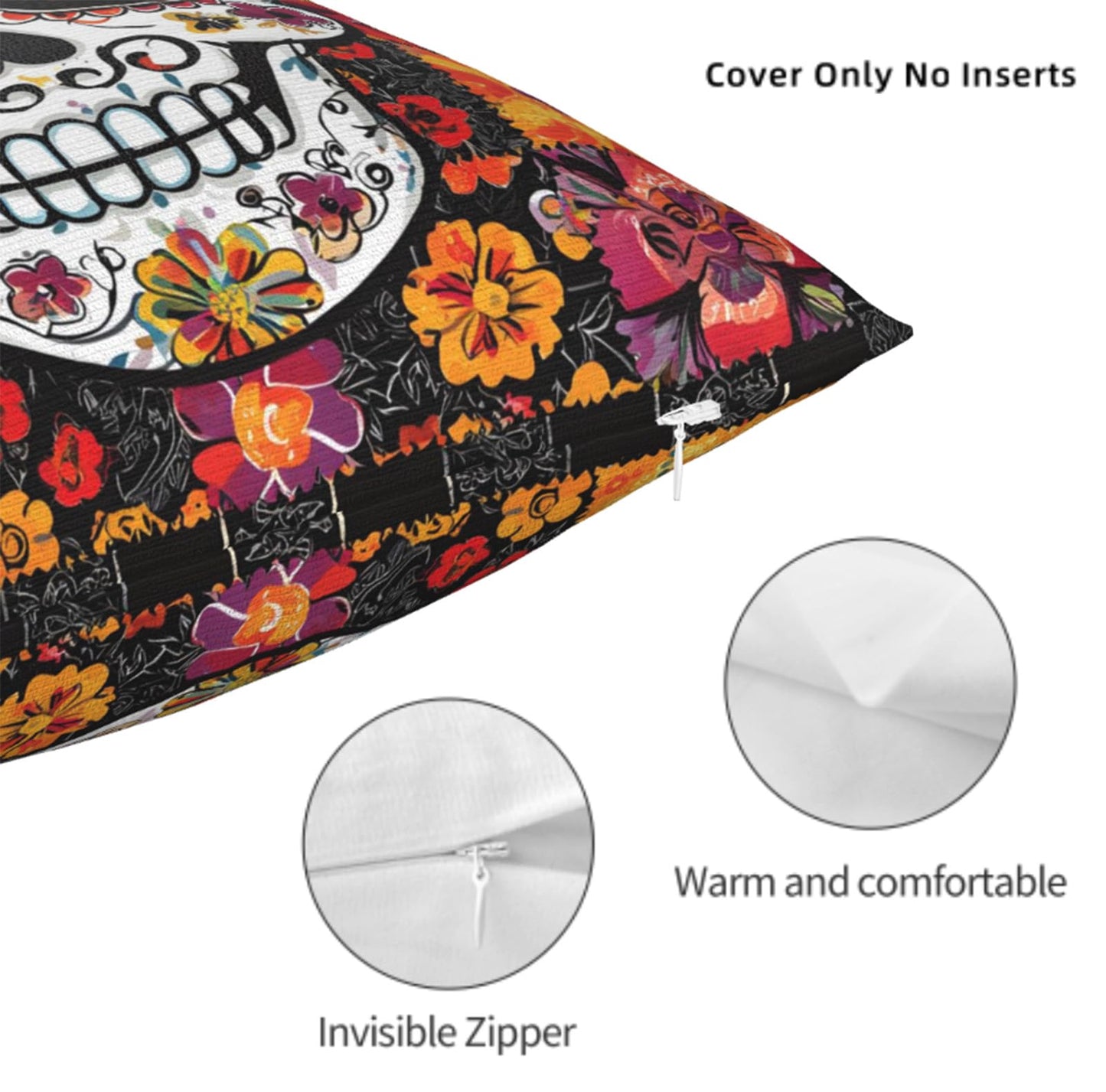 NenuVainl Throw Pillow Covers 18x18 Set of 2, Sugar Skull Cushion Covers, Decorative Square Pillowcases for Couch, Bedroom, Living Room