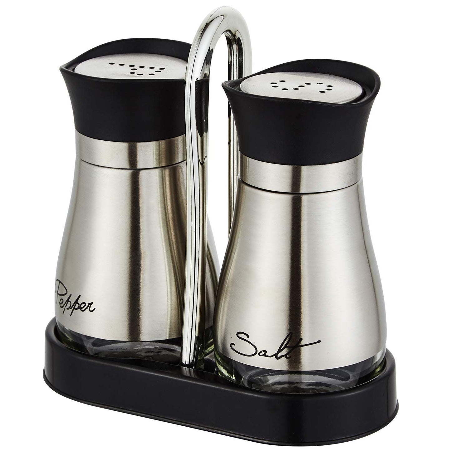 Lonffery Salt and Pepper Shakers Set, Stainless Steel Salt Containers with Glass Bottle for Table, RV, Camp, BBQ, Set of 2