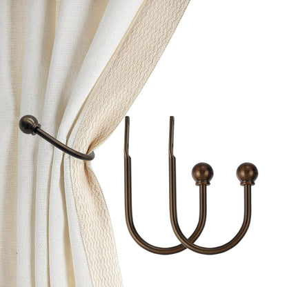 ARNORX Curtain Holdbacks, Hooks, 2 PCS，Solid Steel Hooks, Decorative French Ball End, Curtain Drapery Holdbacks, Wall Mounted, Curtain Tiebacks, Antique Bronze