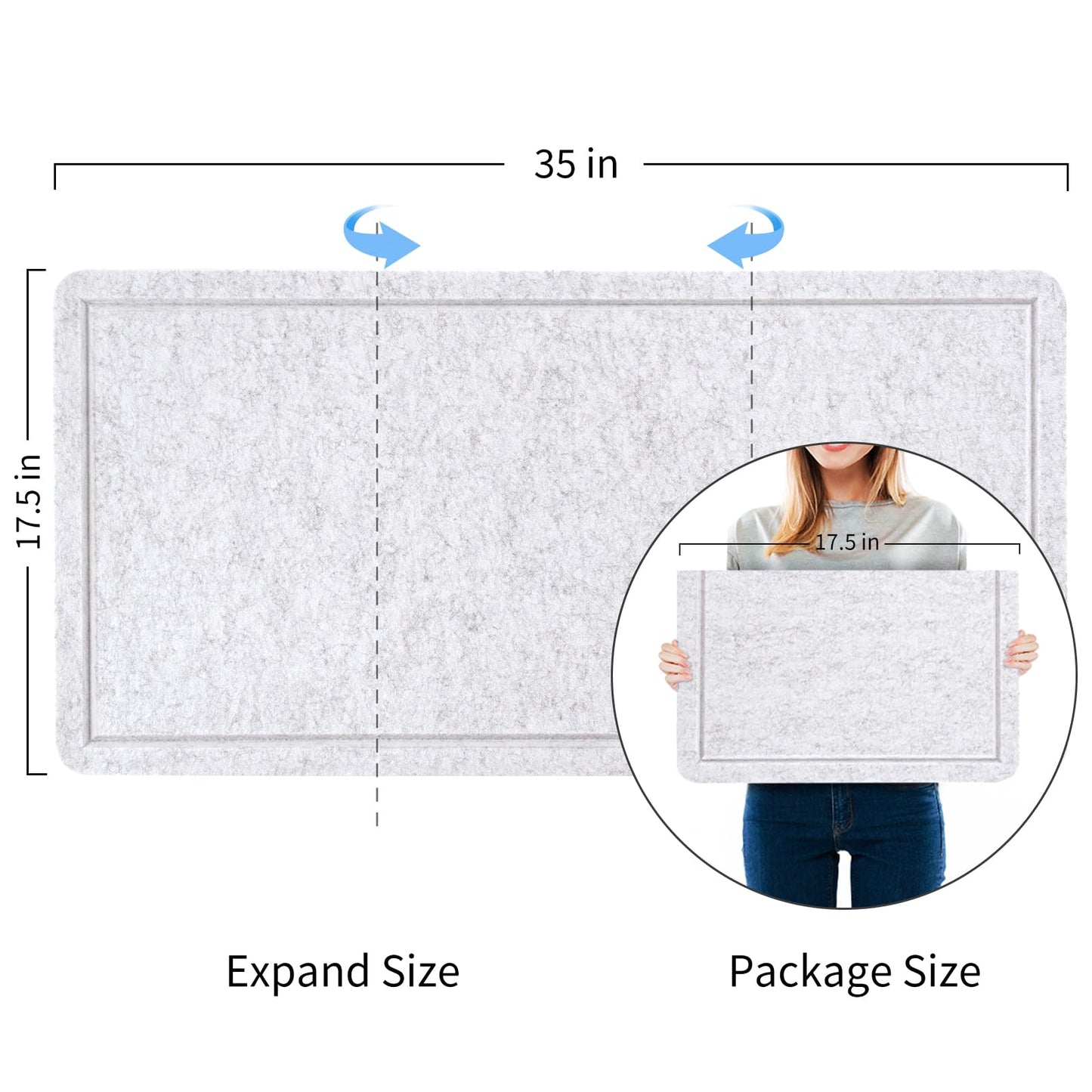 Bulletin Board, 35 x 17 1/2 inches Felt Board - Decorative Pin Board, Cork Board Alternative for Wall, Foldable Picture Board Self-Adhesive Vision Board Prayer Board with 20 Pushpins - Marble White