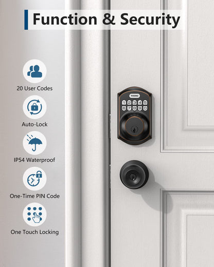 TEEHO TE001 Keyless Entry Door Lock with Keypad - Smart Deadbolt Lock for Front Door with 2 Keys - Auto Lock - Easy Installation - Satin Nickel