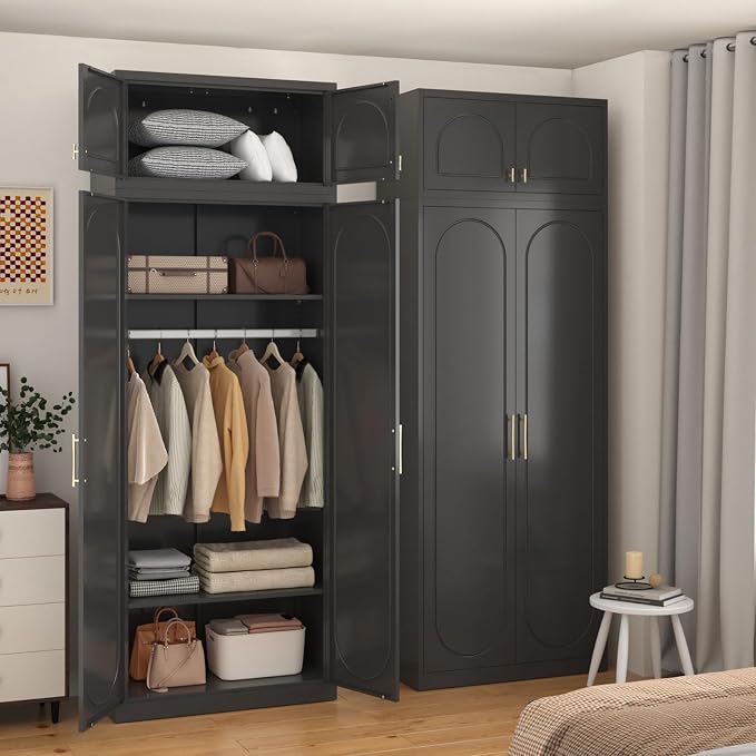 SteeLoong Wall Storage Cabinet,Metal Bathroom Wall Mounted Cabinet,15 Inch Black Armoire Wardrobe Closet Storage Cabinets for Basement,Livingroom Home Office