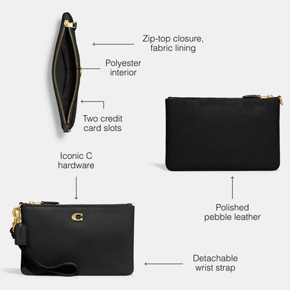 COACH Polished Pebble Small Wristlet Black One Size