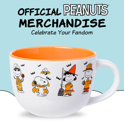 Silver Buffalo Peanuts Halloween Featuring Snoopy (Vampire), Woodstock (Vampire), Charlie Brown (Skeleton), Lucy (Witch), and Linus (Scarecrow) Ceramic Soup Mug, 24 Ounces
