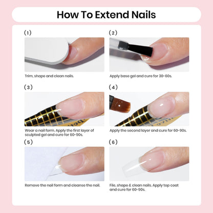Beetles Builder Gel for Nails-3 Colors 9 in 1 Nail Extension Sculpting Building Clear Nude Pink Hard Gel Kit with Base Top Coat for Pros Women,UV & LED Lamp Cured Needed