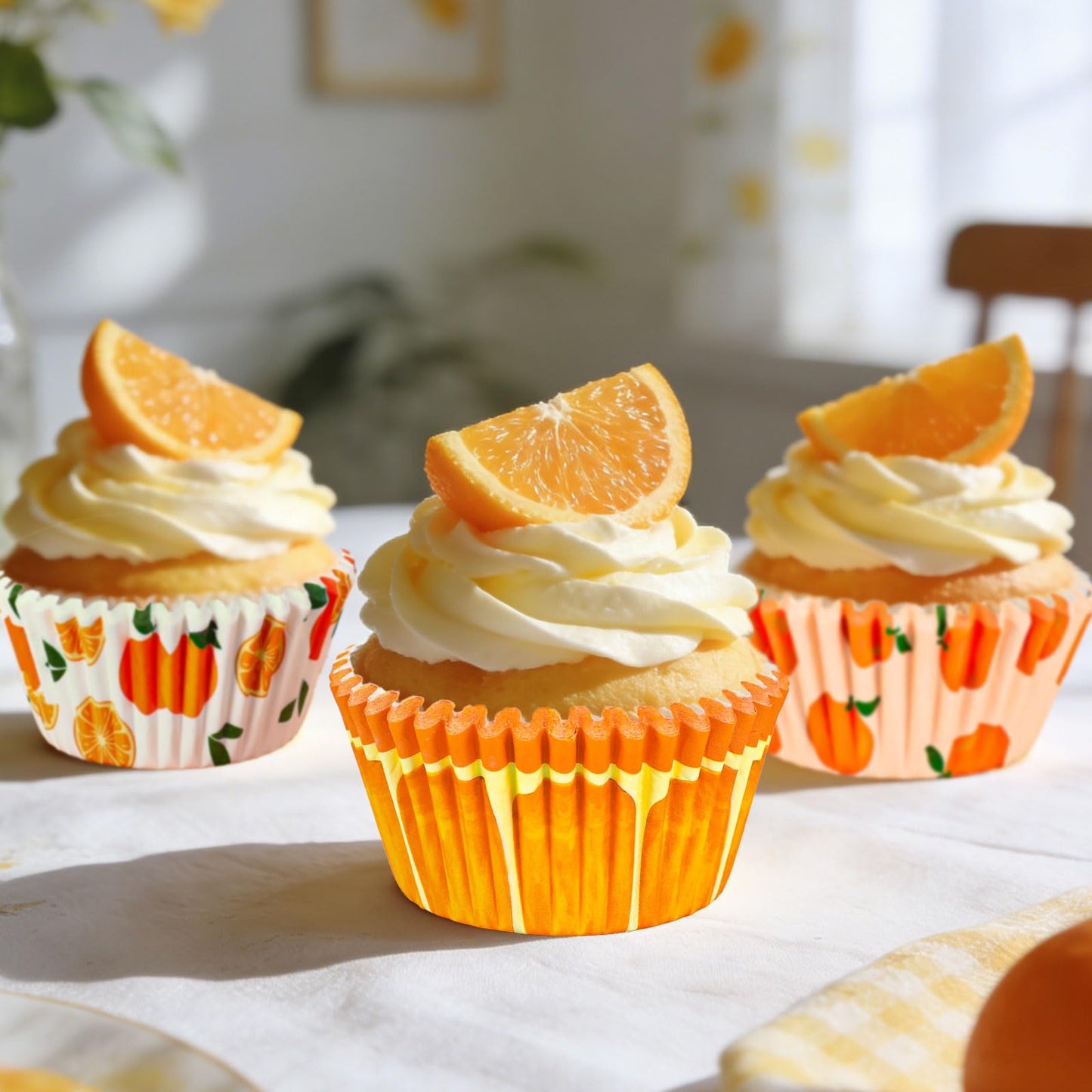 Whaline 300Pcs Orange Fruit Cupcake Liners Paper Baking Cups Summer Fruit Standard Muffin Cupcake Wrappers for Baby Shower Birthday Party Supplies